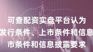 可查配资实盘平台认为公司符合发行条件、上市条件和信息披露要求